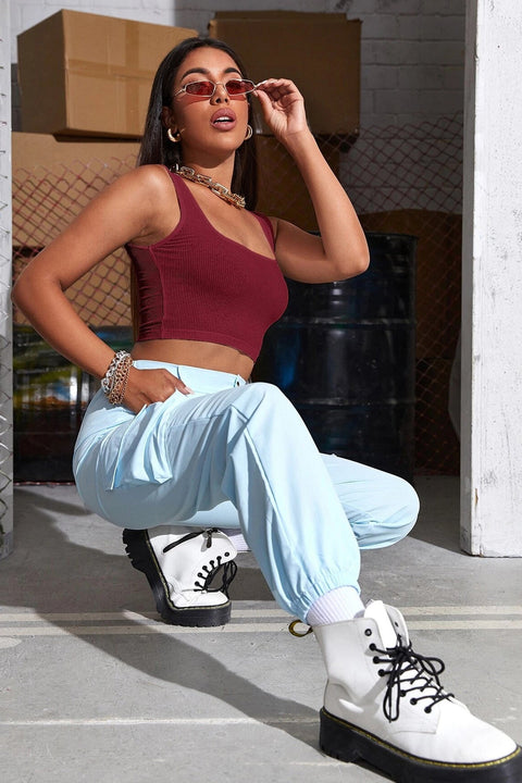Kadın Bordo Kalın Askılı Crop Top Büstiyer - görsel 5