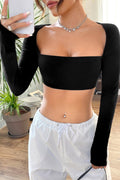 Kadın Siyah Uzun Kol Göğüs ve Sırt Dekolteli Crop Top Bluz - görsel 1