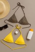 Kadın Leopar Desenli ve Sarı Minimal Kesim Üçgen Bikini Üstü - görsel 1