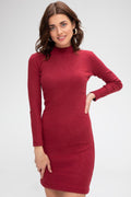 Kadın Bordo Kaşkorse Balıkçı Yaka Uzun Kollu Bodycon Mini Elbise - görsel 1