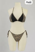 Kadın Siyah ve Leopar Detaylı Yandan Bağlamalı Bikini Takımı - görsel 1