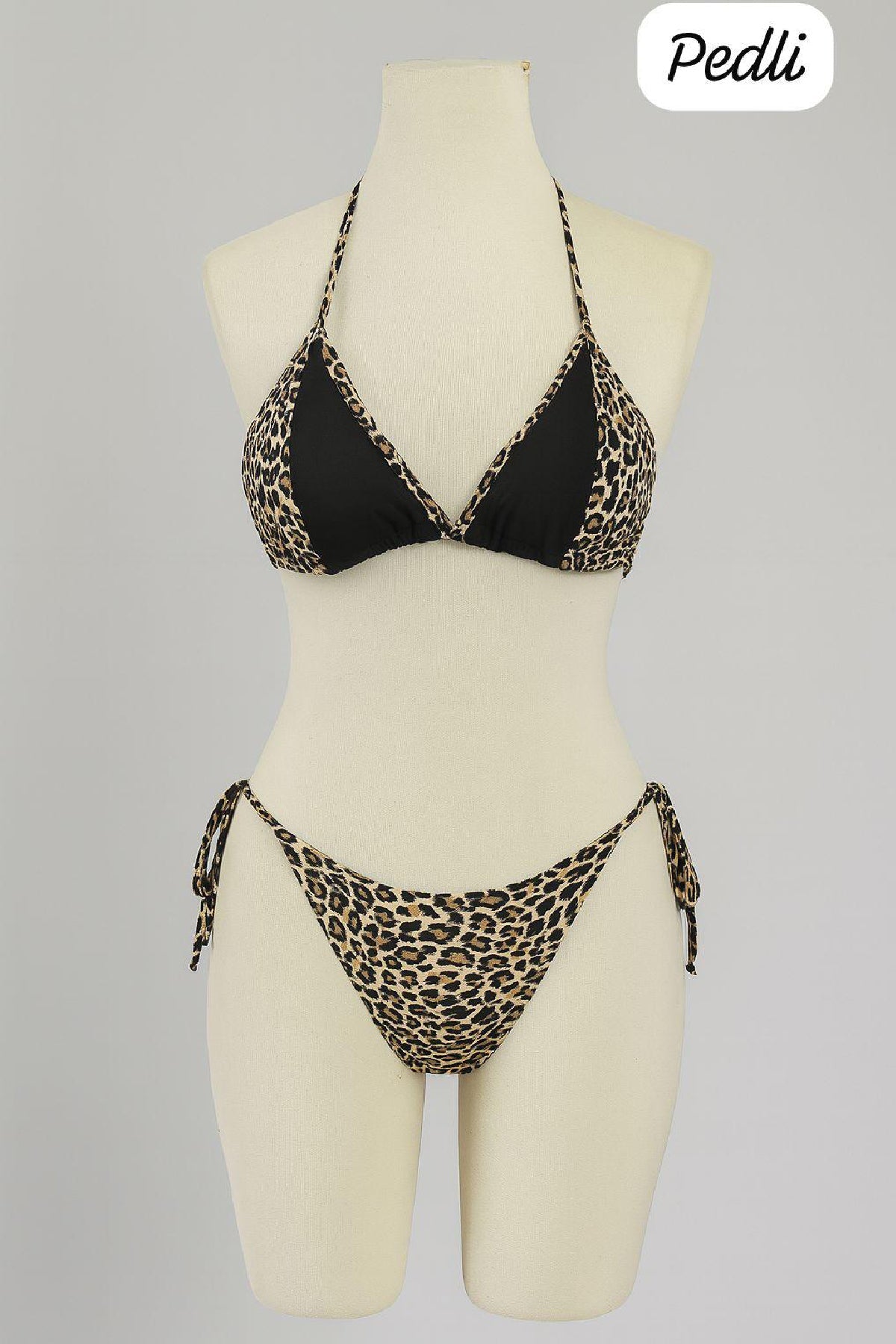 Kadın Siyah ve Leopar Detaylı Yandan Bağlamalı Bikini Takımı - görsel 1