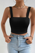 Kadın Siyah Kare Yaka Kalın Askılı Dekolteli Crop Top Bluz - görsel 1