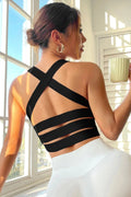 Kadın Siyah Sırtı Çapraz Lastik Detaylı Crop Top Bluz - görsel 1