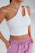 Kadın Beyaz Tek Omuz Cut Out Detaylı Crop Top Bluz - görsel 1