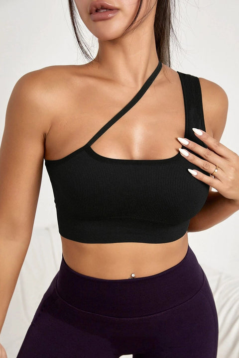 Kadın Siyah Tek Omuzlu Çapraz Askılı Crop Top Büstiyer - görsel 1