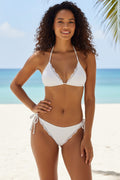 Kadın Beyaz Pedli Bel ve Boyundan Bağlamalı Dantelli Şık Bikini Takımı - görsel 1