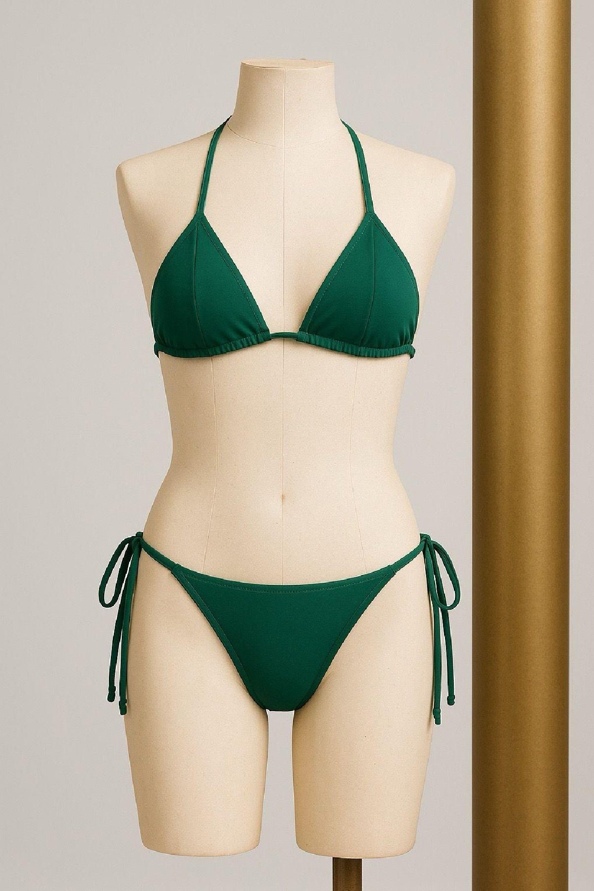 Kadın Yeşil Yandan ve Boyundan Bağlamalı Bikini Mayo Takımı - görsel 1