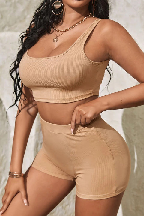 Kadın Krem Rengi Şortlu Crop Top Gecelik Takım - görsel 1