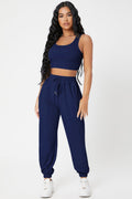 Kadın Lacivert Kaşkorse Cepli Jogger Eşofman Altı ve Crop Top Bluz - görsel 1