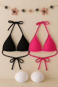 Kadın Siyah ve Fuşya Minimal Kesim Üçgen Bikini Üstü - görsel 1