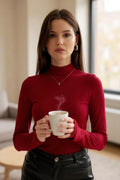Kadın Bordo Parmak Detaylı Esnek Uzun Kollu Body - görsel 1