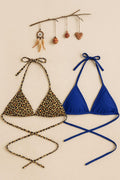 Kadın Leopar Desenli ve Mavi Minimal Kesim Üçgen Bikini Üstü - görsel 1