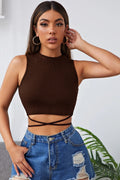 Kadın Kahverengi Çapraz Bağlamalı Crop Top Büstiyer - görsel 1