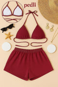 Kadın Bordo Şortlu Belden ve Boyundan Bağlamalı Bikini Takımı - görsel 1