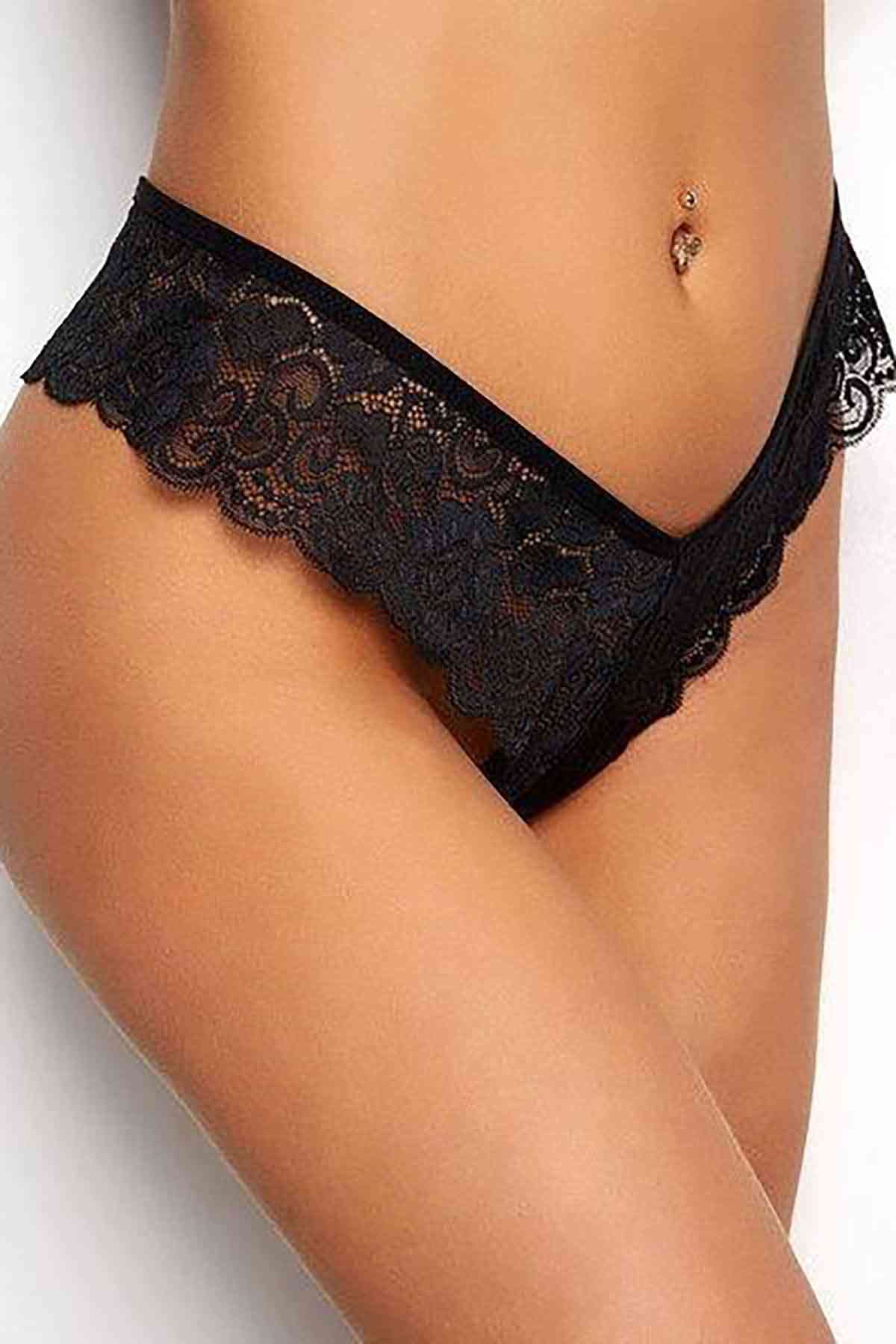Kadın Siyah Dantelli Seksi Külot - görsel 5