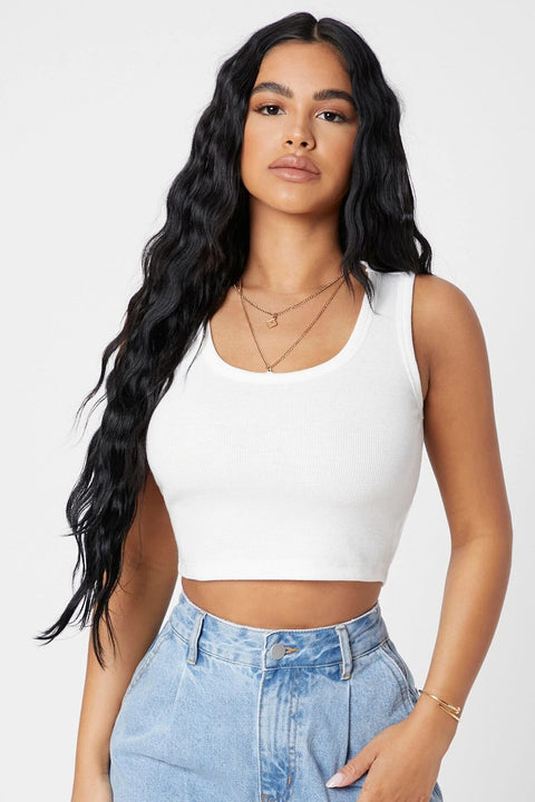 Kadın Beyaz Kare Yaka Crop Top Bluz - görsel 1