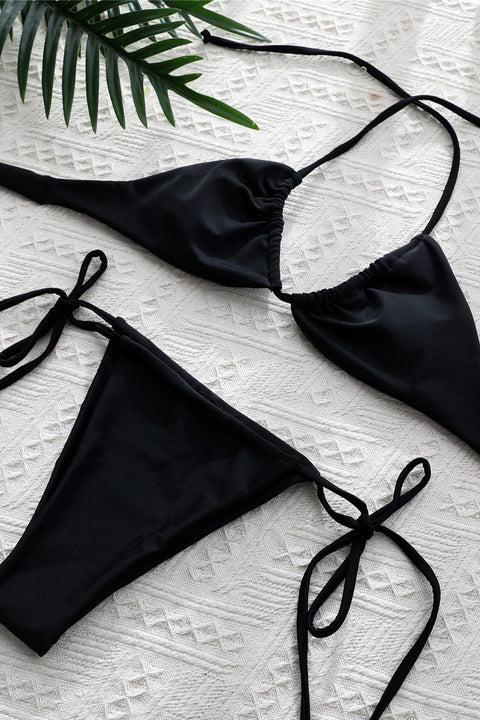Kadın Siyah Yandan Bağlamalı Tangalı Üçgen Bikini Mayo Takımı - görsel 2