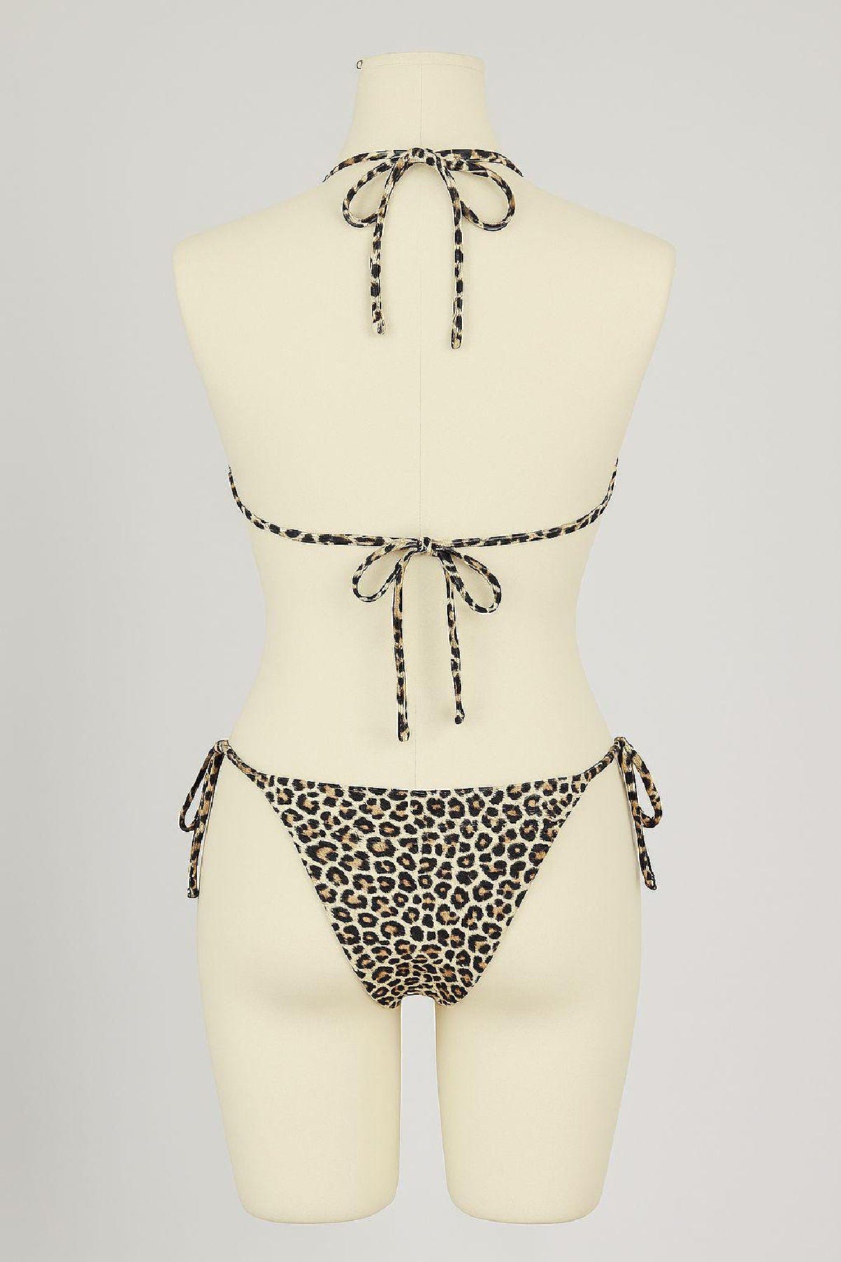 Kadın Siyah ve Leopar Detaylı Yandan Bağlamalı Bikini Takımı - görsel 2