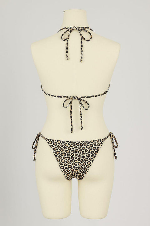 Kadın Siyah ve Leopar Detaylı Yandan Bağlamalı Bikini Takımı - görsel 2