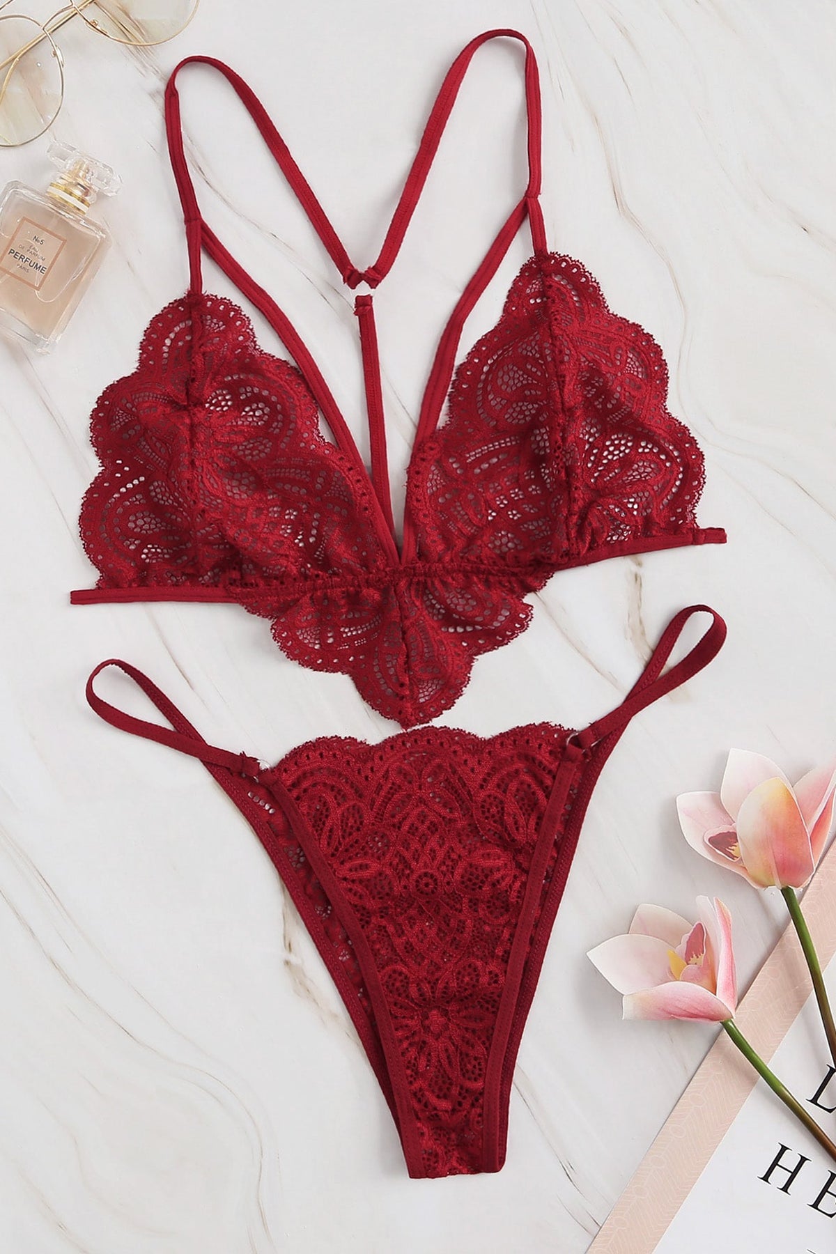 Kadın Bordo Özel Seksi Sütyen Külot Takımı - görsel 1