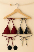 Kadın Leopar Desenli ve Bordo Minimal Kesim Üçgen Bikini Üstü - görsel 1