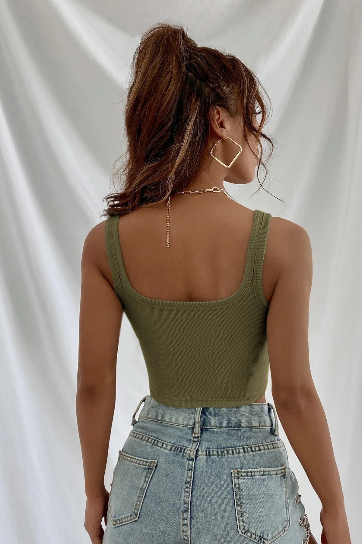 Kadın Haki Yeşili Kalın Askılı Crop Top Büstiyer - görsel 2