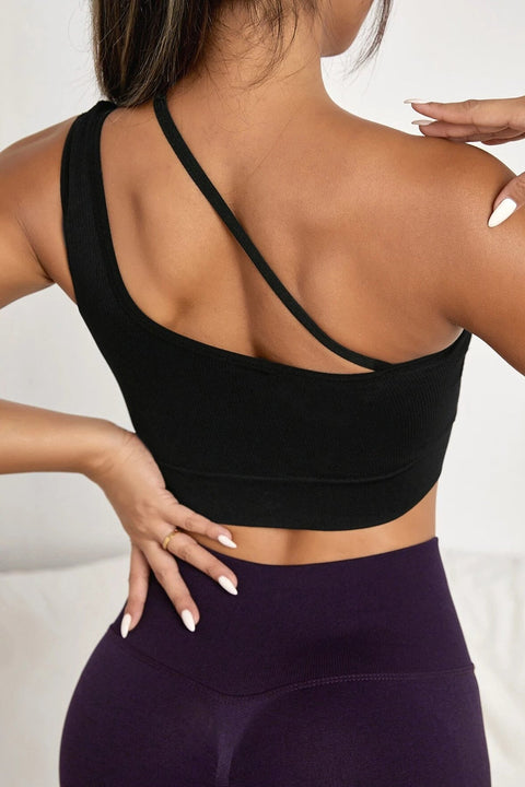 Kadın Siyah Tek Omuzlu Çapraz Askılı Crop Top Büstiyer - görsel 2