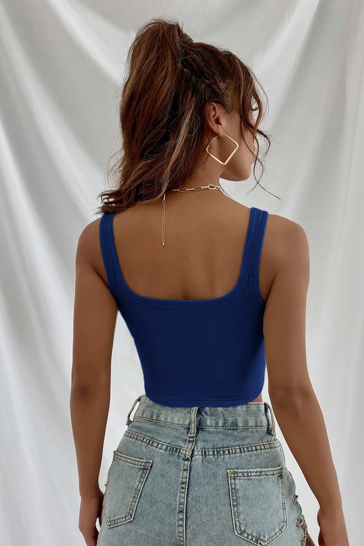 Kadın Lacivert Kalın Askılı Crop Top Büstiyer - görsel 2