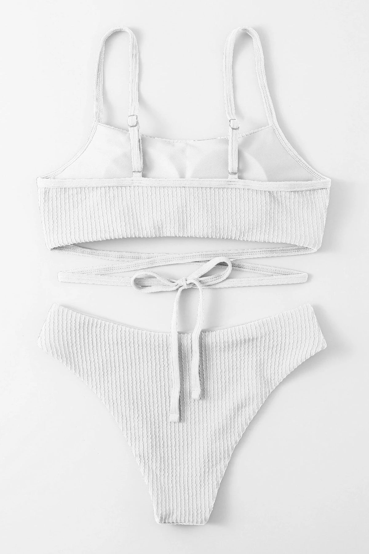 Kadın Beyaz Çapraz Bağlama Detaylı Yüksek Bel Bikini Takımı - görsel 2