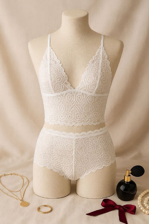 Kadın Beyaz Dantel Bralet Şort Takımı – Romantik ve Zarif İç Giyim - görsel 2