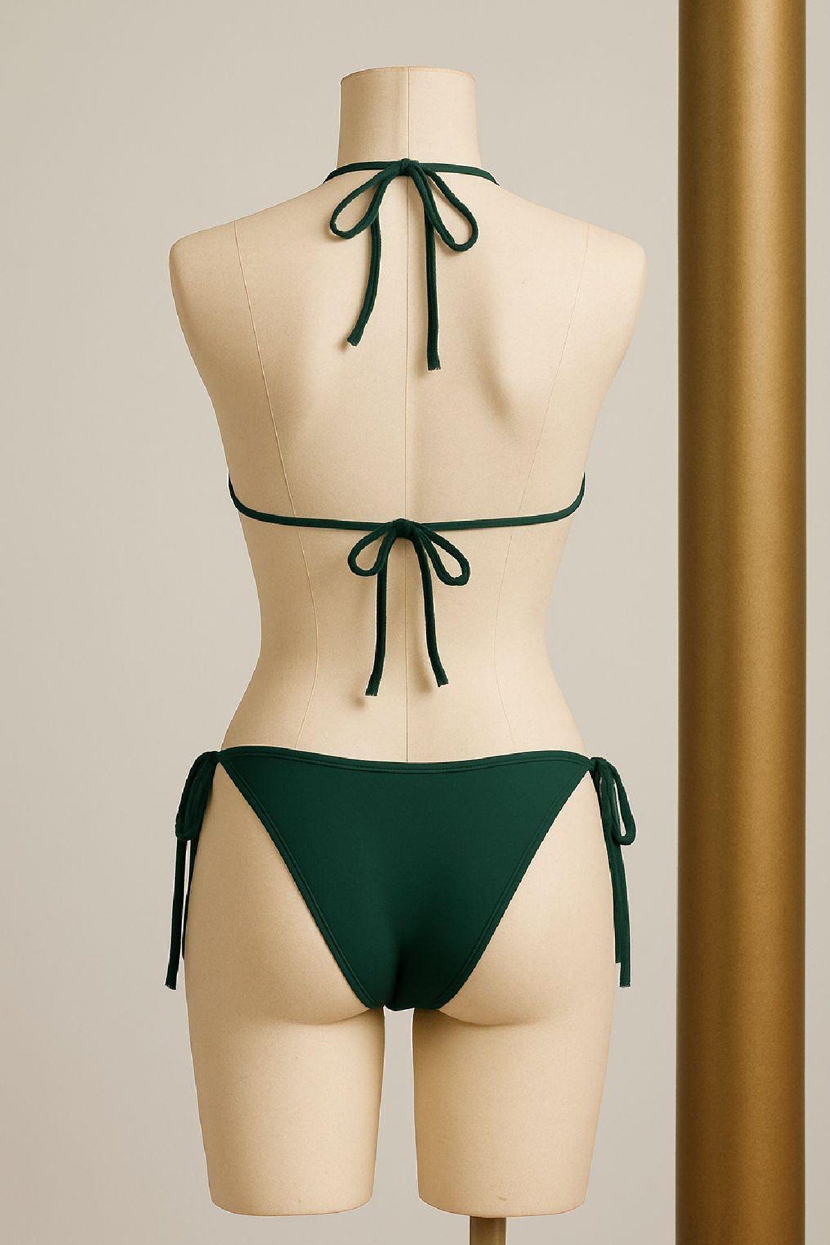 Kadın Yeşil Yandan ve Boyundan Bağlamalı Bikini Mayo Takımı - görsel 2