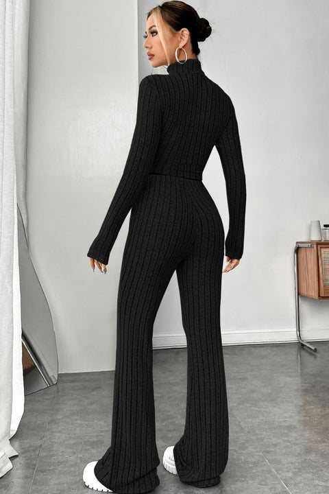 Kadın Siyah Boğazlı Crop Top ve Yüksek Bel Eşofman Takımı Spor Şık Kombin - görsel 2