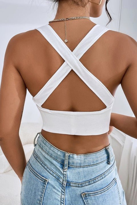 Kadın Beyaz Çapraz Sırt Detaylı Şık Crop Top Büstiyer - görsel 2