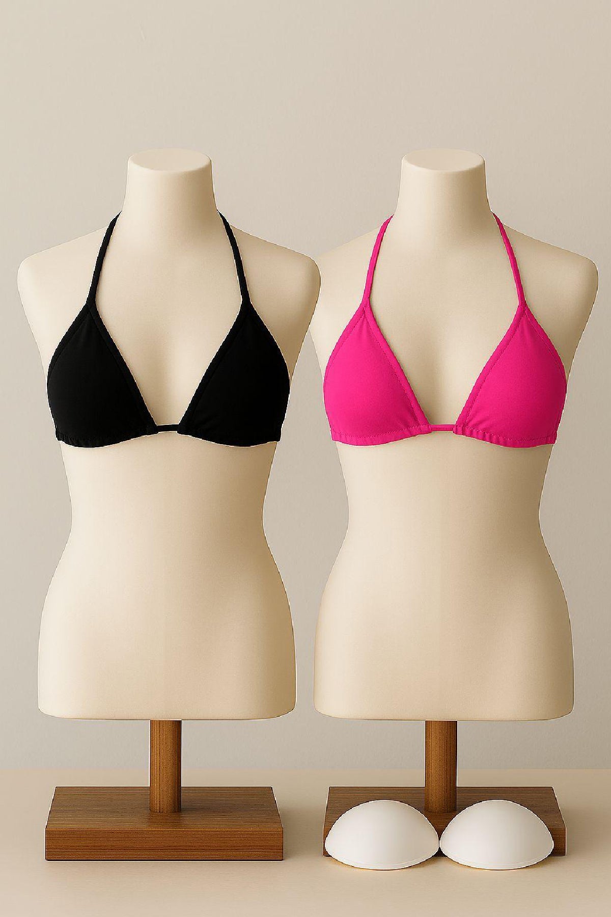 Kadın Siyah ve Fuşya Minimal Kesim Üçgen Bikini Üstü - görsel 2