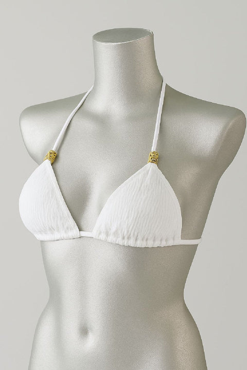 Kadın Beyaz Pedli Üçgen Bikini Üstü Halter Bağlamalı Aksesuarlı - görsel 3