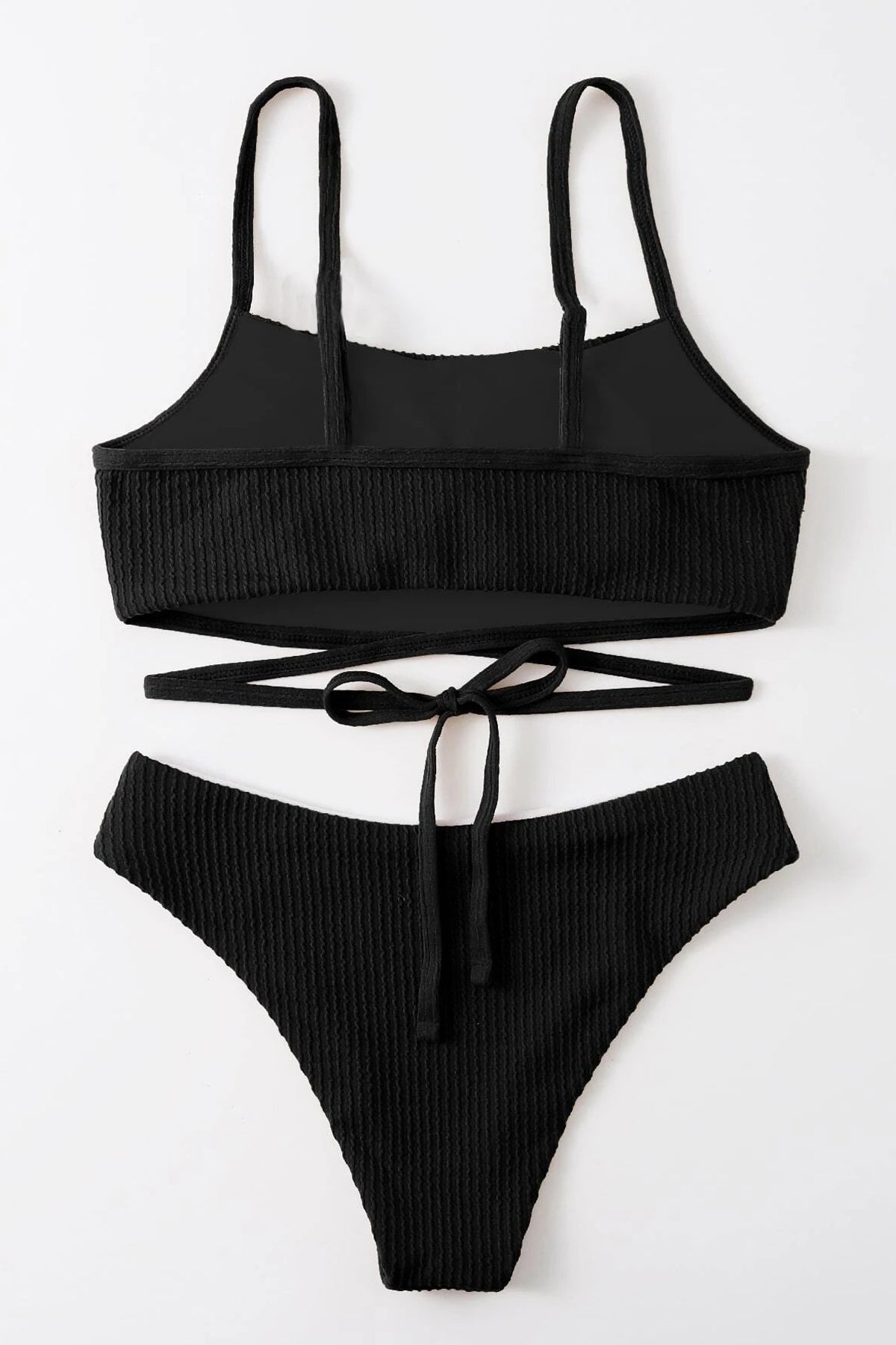 Kadın Siyah Çapraz Bağlama Detaylı Yüksek Bel Bikini Takımı - görsel 5