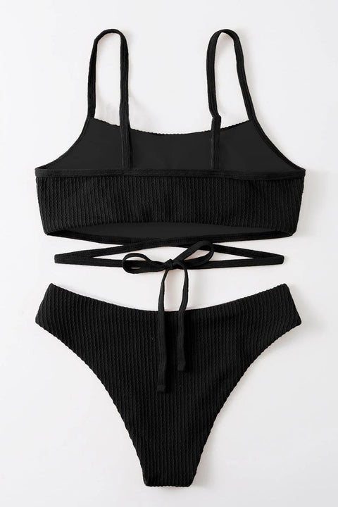 Kadın Siyah Çapraz Bağlama Detaylı Yüksek Bel Bikini Takımı - görsel 5