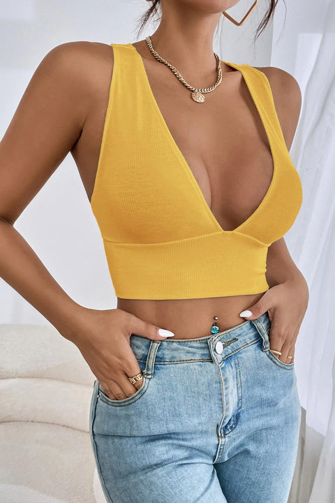 Kadın Sarı Çapraz Sırt Detaylı Şık Crop Top Büstiyer - görsel 2
