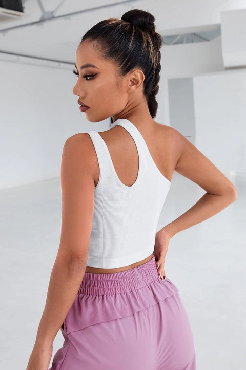 Kadın Beyaz Tek Omuz Cut Out Detaylı Crop Top Bluz - görsel 2