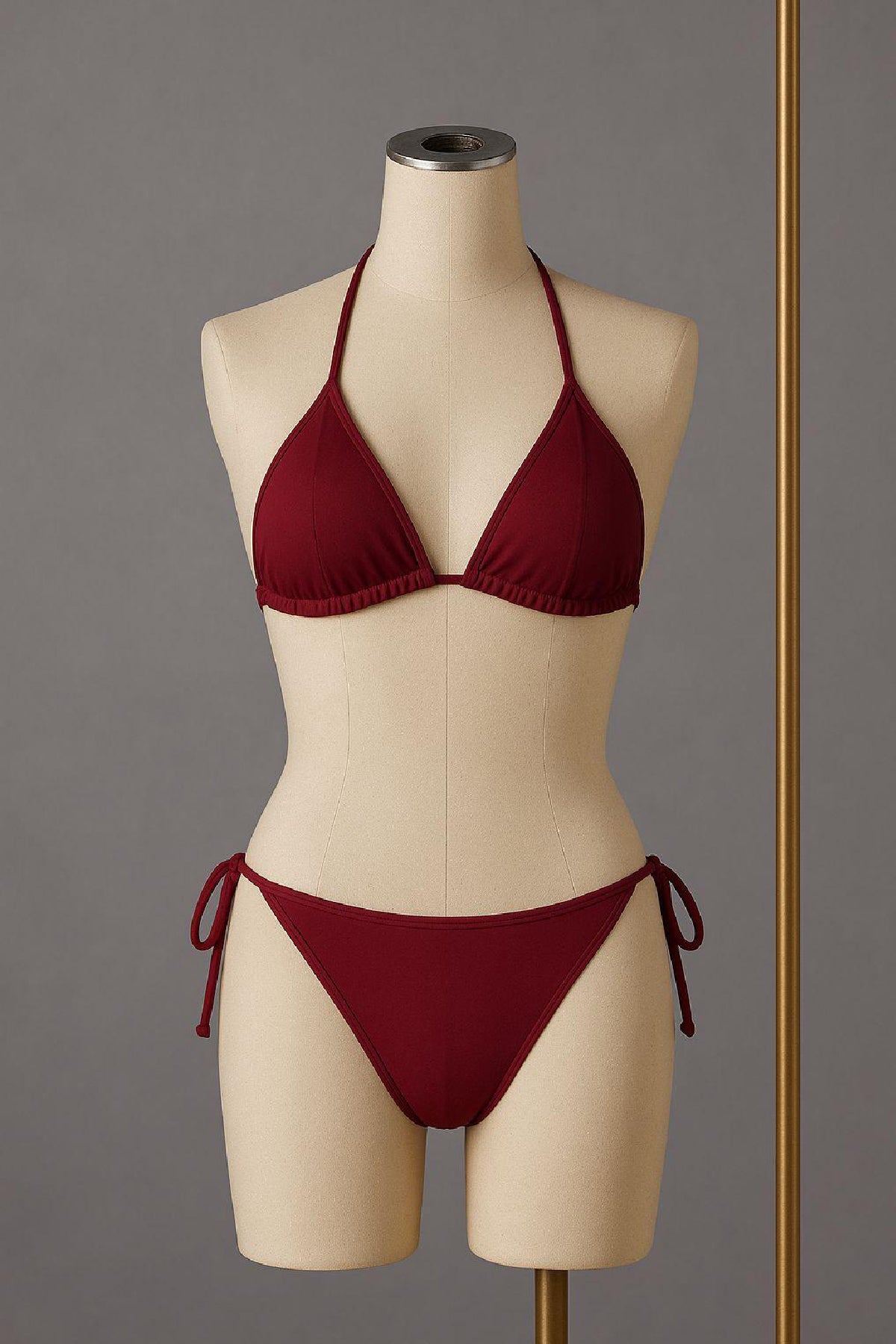 Kadın Bordo Yandan ve Boyundan Bağlamalı Bikini Mayo Takımı - görsel 2