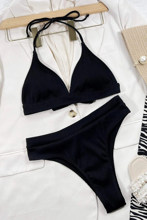 Kadın Siyah Boyundan Ve Belden Bağlamalı Yüksek Bel Bikini Takımı - görsel 4