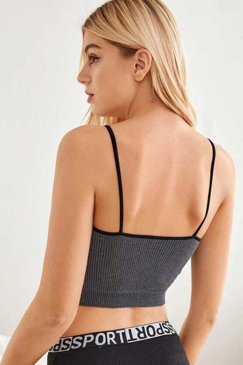 Kadın Anstrasit Gri İp Askılı Crop Top Bluz - görsel 4