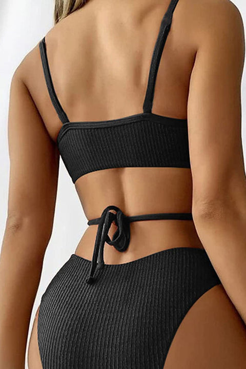 Kadın Siyah Çapraz Bağlama Detaylı Yüksek Bel Bikini Takımı - görsel 3
