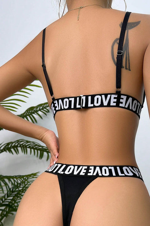 Kadın Siyah Love Yazı Detaylı Harness İç Çamaşır Takımı - görsel 3