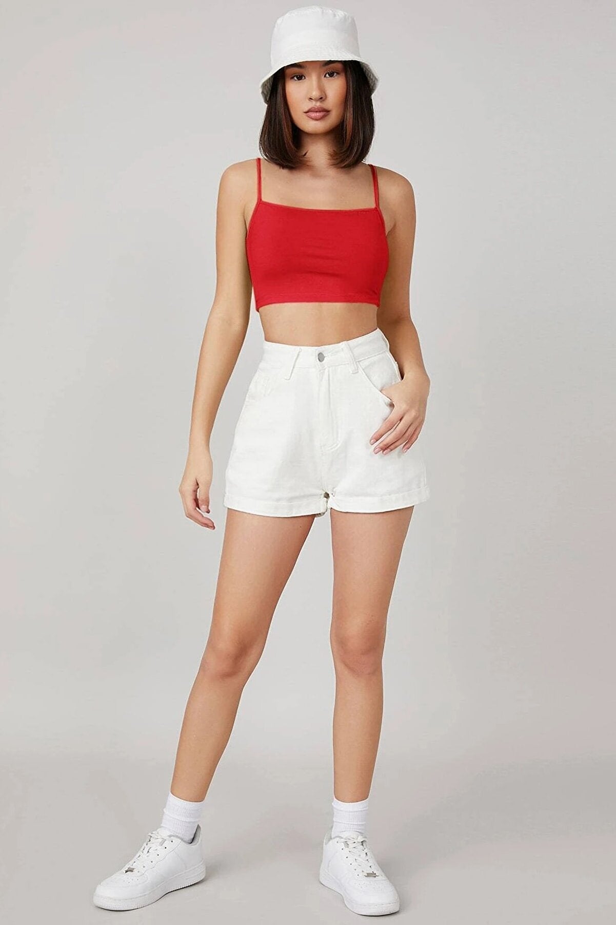 Kadın Kırmızı Ip Askılı Crop Top Büstiyer - görsel 1