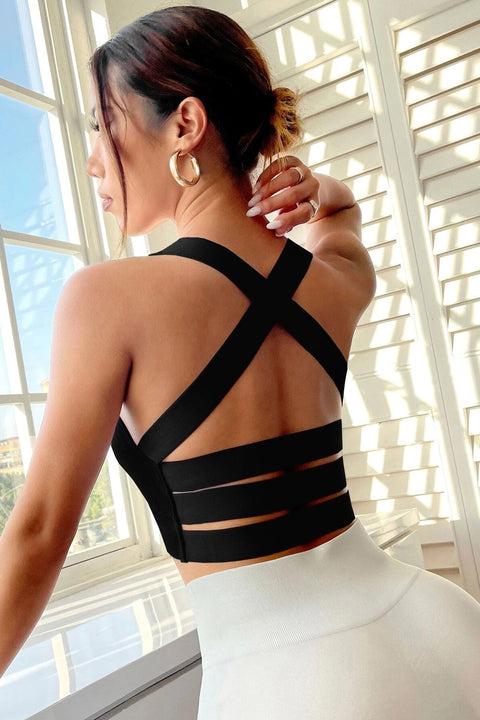 Kadın Siyah Sırtı Çapraz Lastik Detaylı Crop Top Bluz - görsel 4