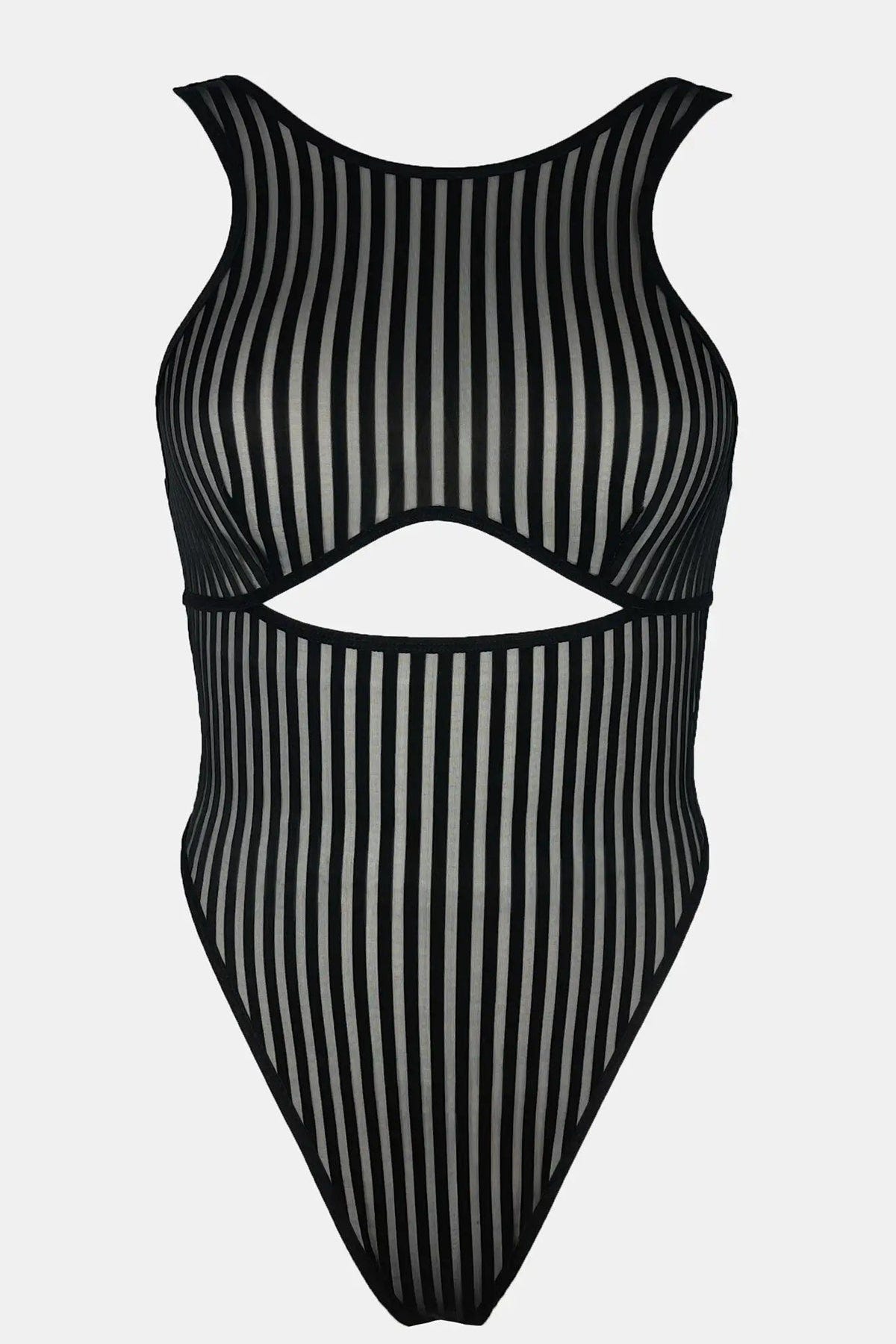 Kadın Siyah Cut-Out Detaylı Transparan Çizgili Gecelik - görsel 3