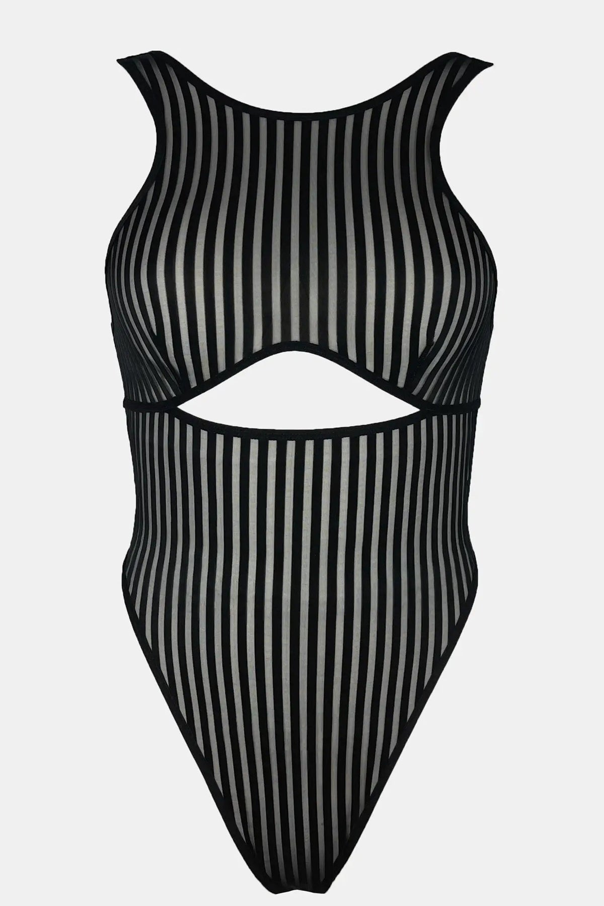 Kadın Siyah Cut-Out Detaylı Transparan Çizgili Gecelik - görsel 3