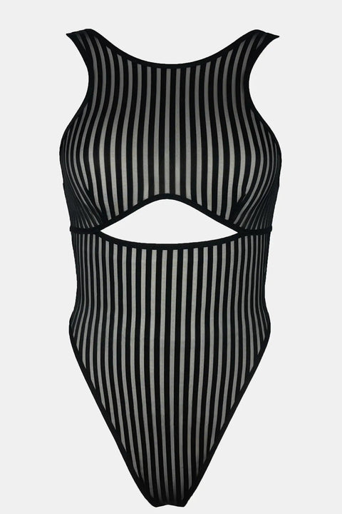 Kadın Siyah Cut-Out Detaylı Transparan Çizgili Gecelik - görsel 3